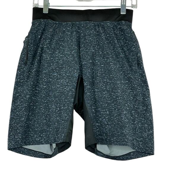 LULULEMON THE T.H.E. Short 9" Inseam Black Blue Patterned Lined Men's Size Small - Picture 1 of 6